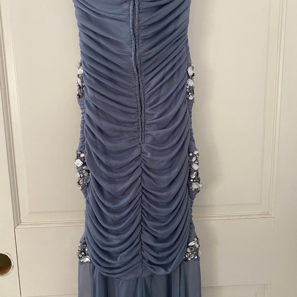 B. Darlin Strapless Gray Rhinestone Long Dress - Picture 5 of 8